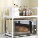 Ver imagem 3 de Suporte Rack Microondas Organizador Cozinha Prateleira Gancho Tempero Talher Louça Armario Compacto 