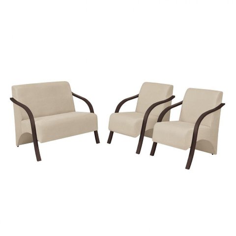 Conjunto Poltronas Vênus Braço Madeira Bege