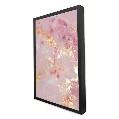 Quadro Decorativo Caixa Alta com Vidro Abstrato Mármore Rose Gold Delux TaColado Moldura Preta 90 x 