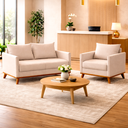 Ver imagem 2 de Kit Poltrona + Sofa Petiz Decor Bege Bouclé Base Madeira Nature