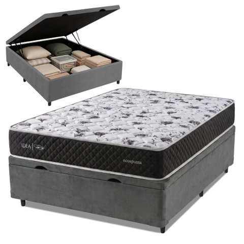 Cama Box Baú Casal Espuma AG65 Double Face Belga 138x188x60cm Herval - Suporta até 150kg por