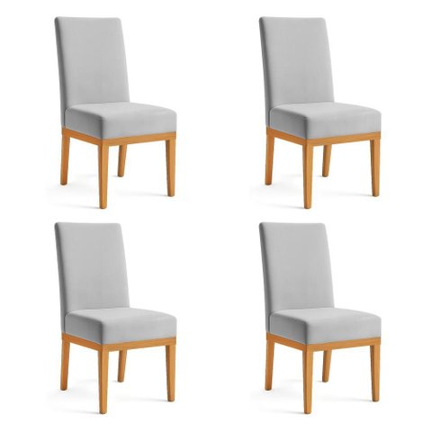 Kit 4 Cadeiras de Jantar Brisa Veludo Cinza Base de Madeira - Pallazio