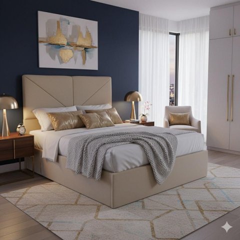 Cabeceira Cama Box Casal Estofada V3a Suede Bege 1,40 Rbl