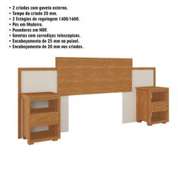 Cabeceira com Criado Moderna Ajustável para Queen/casal Box Off White - 3