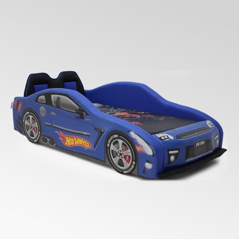 Cama Carro Hot Solteiro Estofada com Cabeceira de Banco:azul