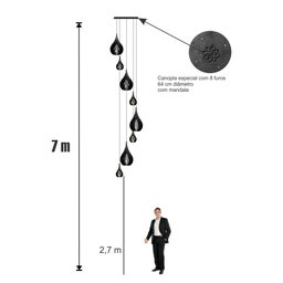 Lustre Pendente para Sala Pé Direito Duplo Sp-rain Preto - 5