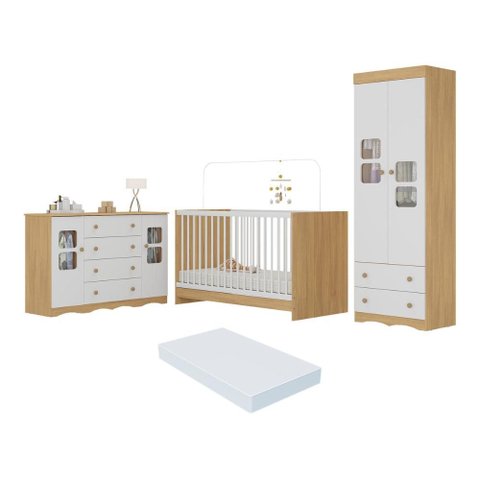 Quarto de Bebê Completo com Berço 3 em 1 com Colchão Incluso Serena Multimóveis Mp4547 Madeirado