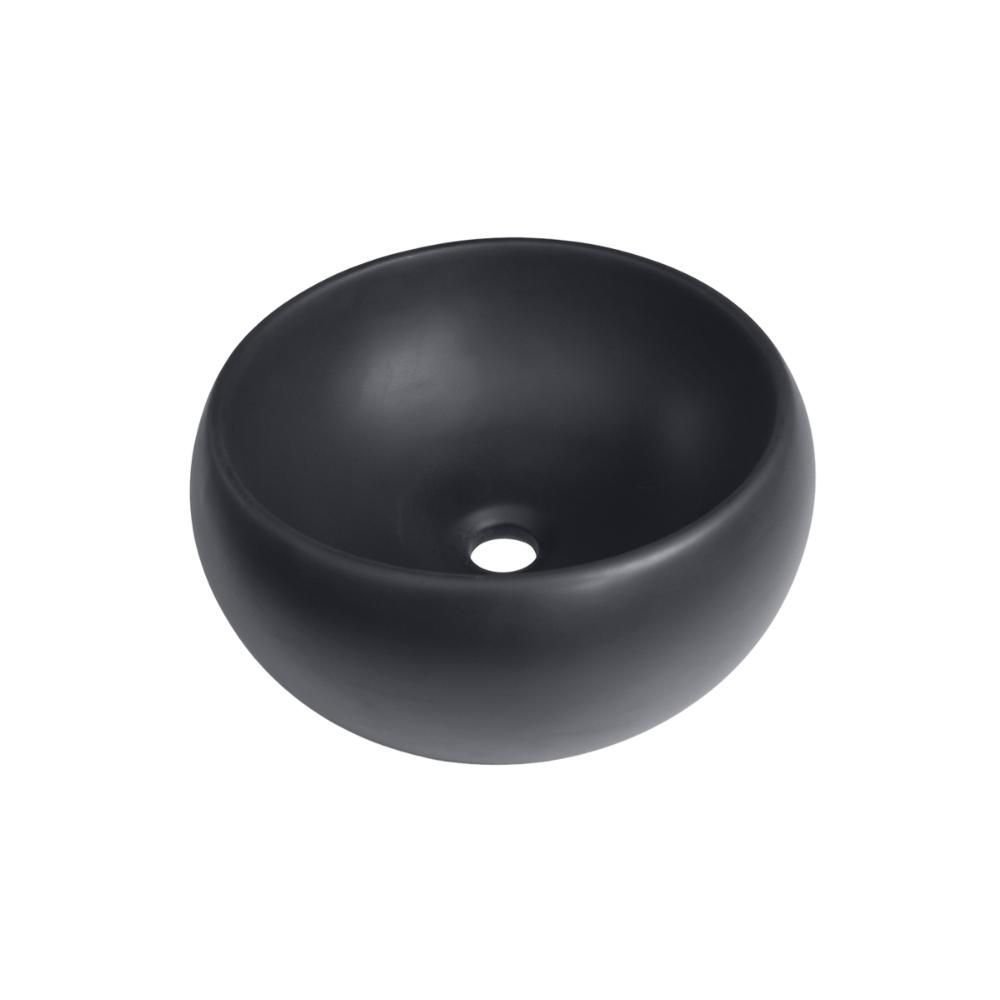 Cuba de Apoio Redonda sem Válvula para Banheiro Louça Cerâmica 41cm Morganita Pingoo.casa - Preto - 1