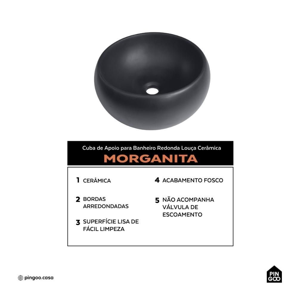 Cuba de Apoio Redonda sem Válvula para Banheiro Louça Cerâmica 41cm Morganita Pingoo.casa - Preto - 2