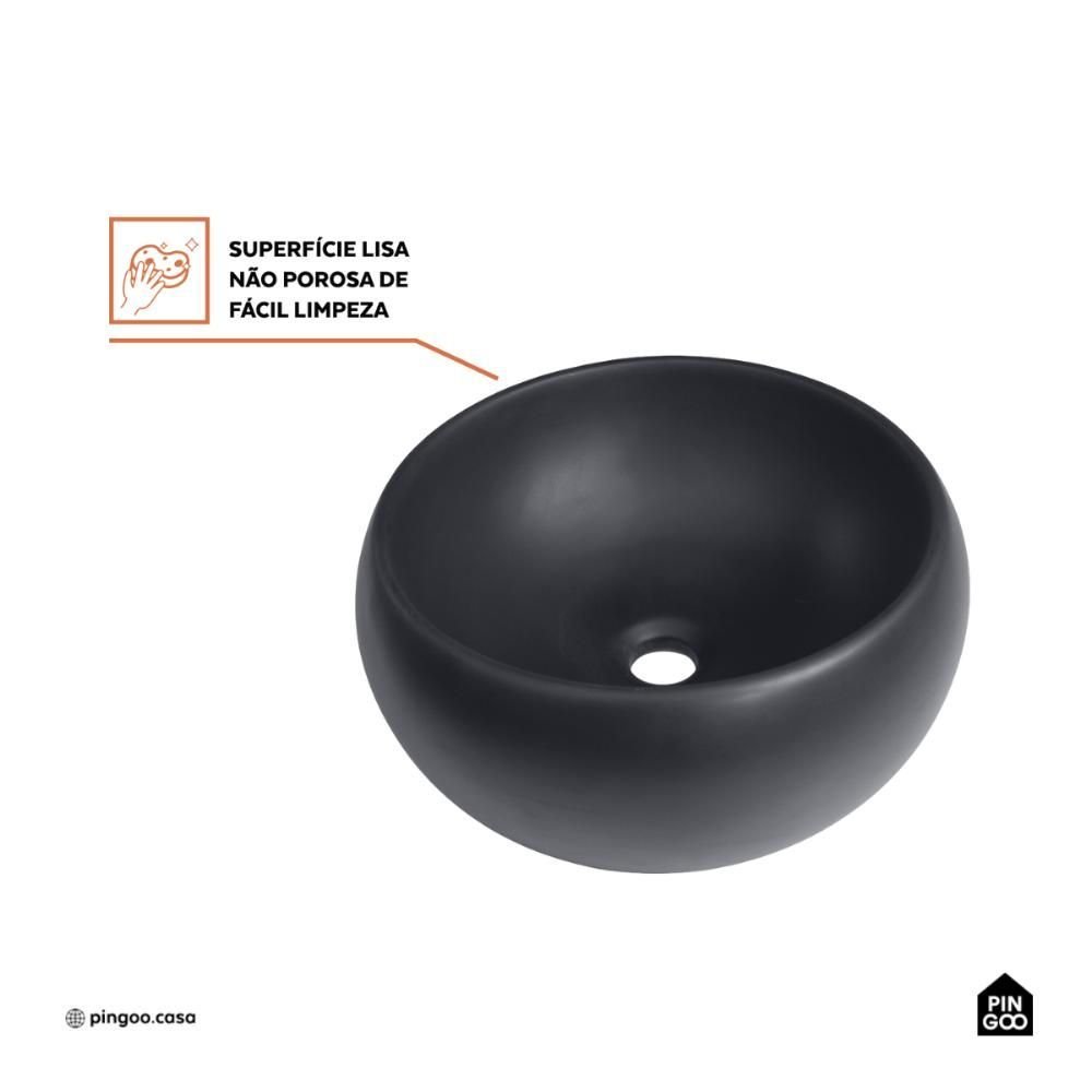 Cuba de Apoio Redonda sem Válvula para Banheiro Louça Cerâmica 41cm Morganita Pingoo.casa - Preto - 4