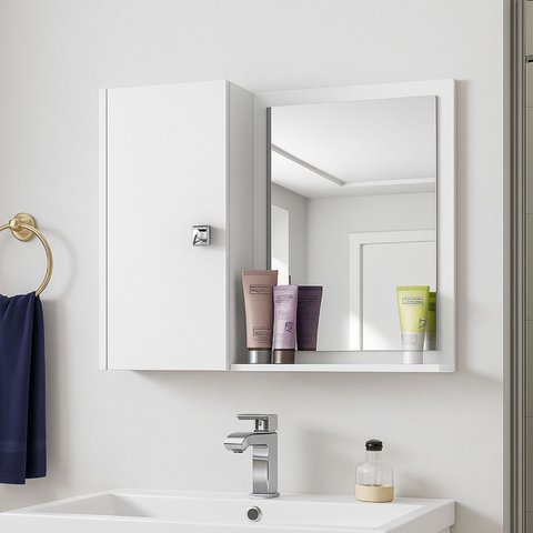 Espelheira com Armário Genova para Banheiro Desgin Clean:branco
