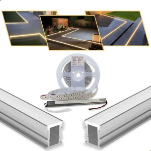 Perfil Led Embutir 28x11mm Ip65 2m Solo Garagem Externo Iluminação Durável para Pisos e Fachadas