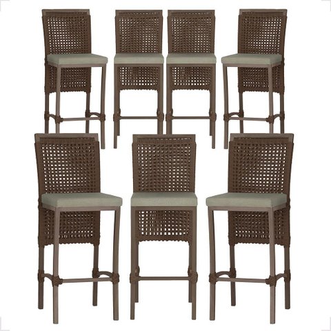 7 Banqueta em Alumínio Roma Marrom Corda Náutica Tecido 8