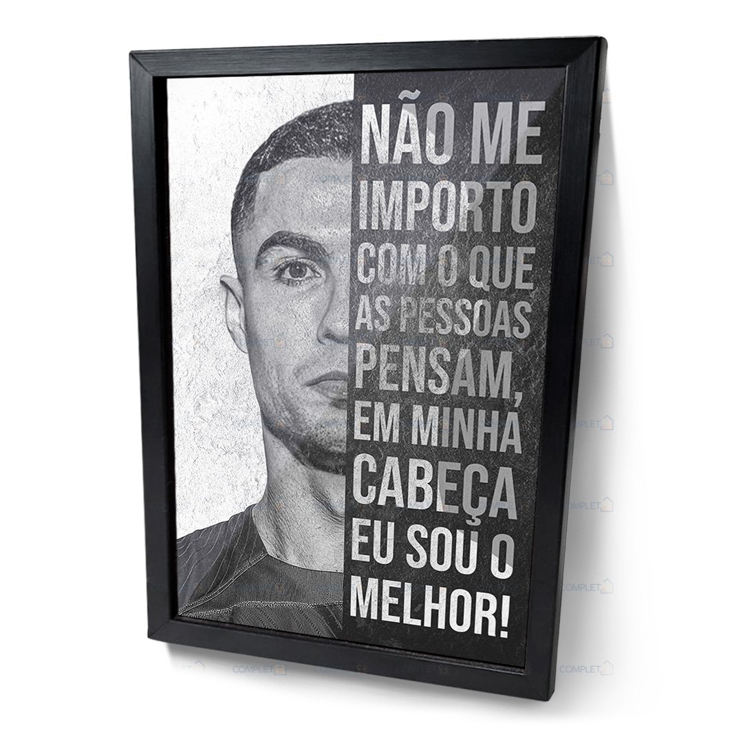 Quadro Frase Motivacional Cristiano Ronaldo Moldura e Vidro - 1