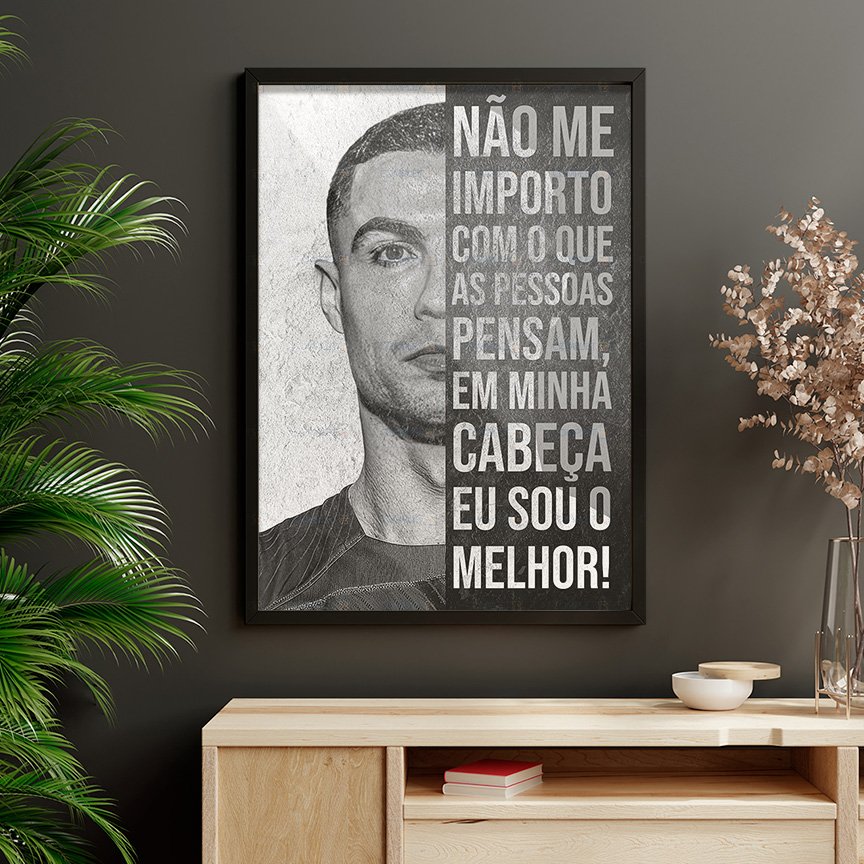 Quadro Frase Motivacional Cristiano Ronaldo Moldura e Vidro - 2