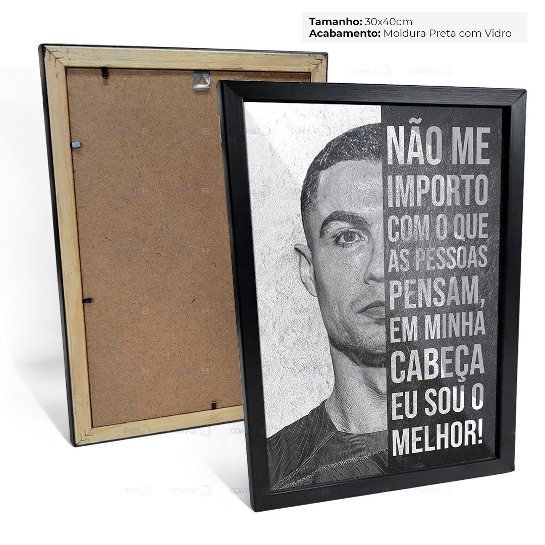 Quadro Frase Motivacional Cristiano Ronaldo Moldura e Vidro - 5