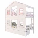Ver imagem 3 de Beliche Infantil Casinha Dos Sonhos com Gavetas e Fechamento Inferior Branco em Madeira Maciça