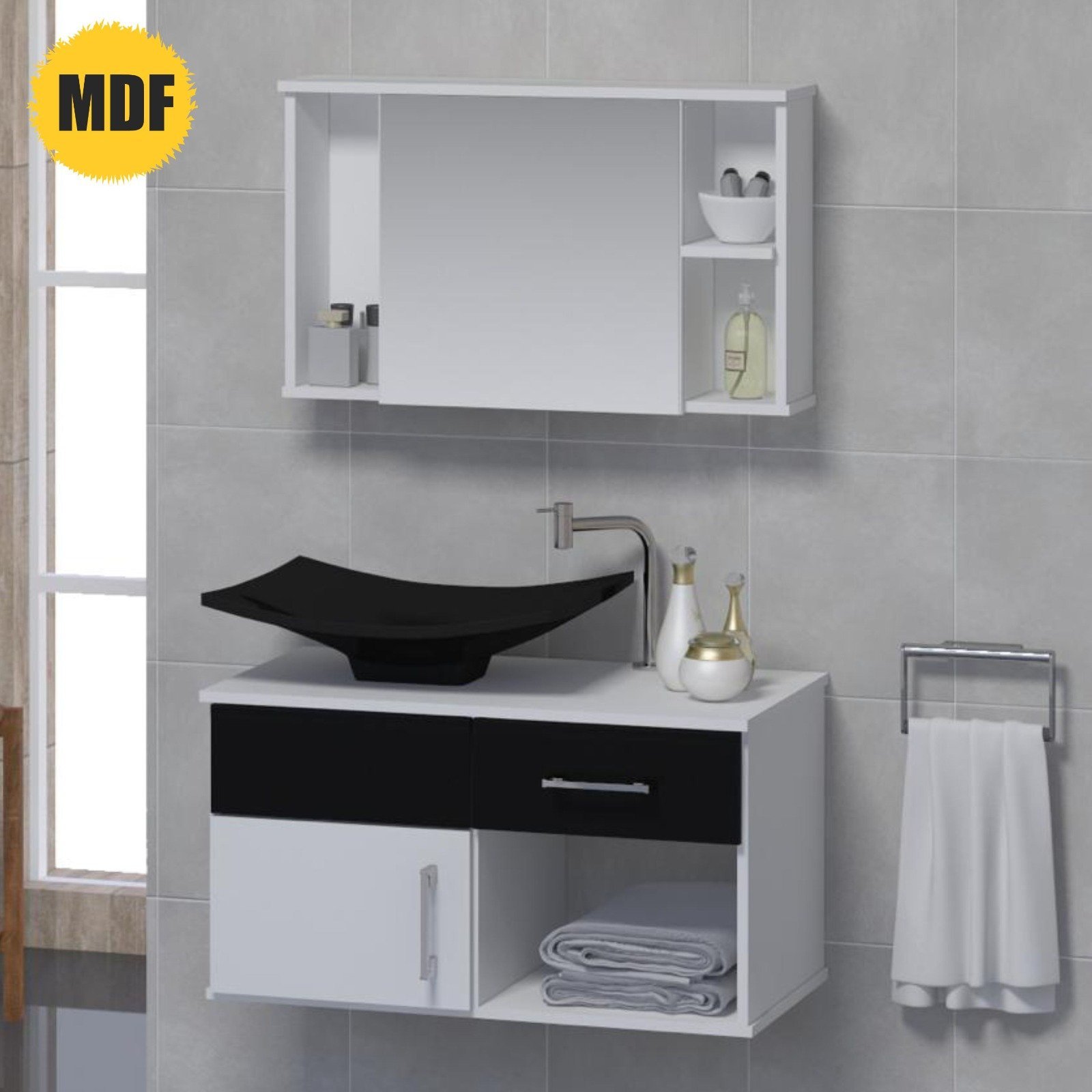 Conjunto New Stilo MDF gabinete para banheiro com cuba e espelheira.