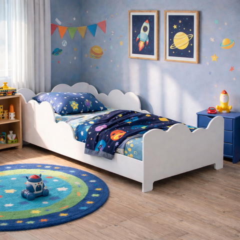 Cama Infantil Kids Nuvem com Colchão Incluso Mdf Grade de Proteção Montessori Quarto Criança:branco