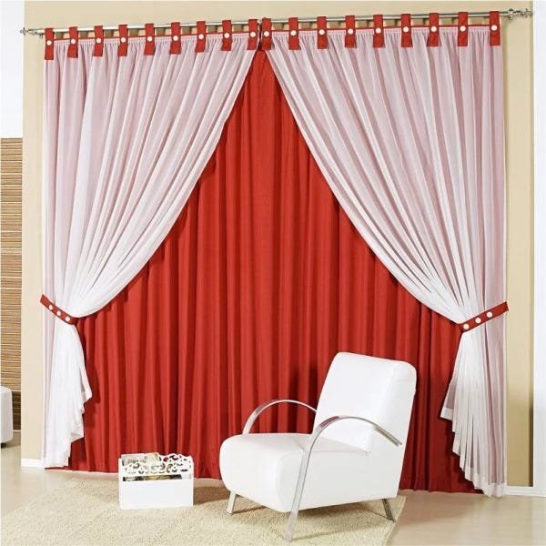 Cortina para Varão Simples 3,00M x 2,80M Botonê Vermelho - Vilela - 1