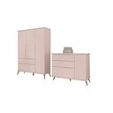 Ver imagem 1 de Kit Quarto Infantil Bebê Melinda Retrô com Pés Cômoda 3 Gavetas e Guarda Roupa 3 Portas 2 Gavetas Ro
