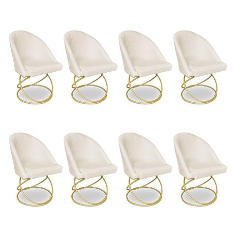Kit 08 Cadeiras Poltrona de Jantar Bela Veludo Base Metálica Luxo Dourado - Pallazio