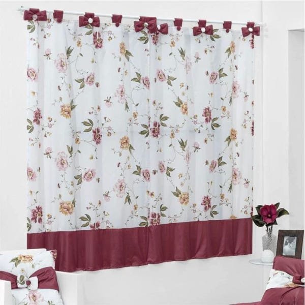 Cortina Hortensia para Varão Simples 2,00M x 1,70M 01 Peça - Vinho - 1