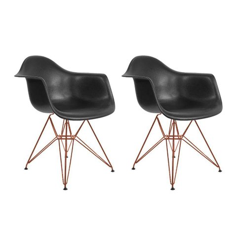 Kit 2 Poltronas Eiffel Eames Preta Com Braço Daw Em Ferro Cobre - Cor: Preto