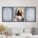 Ver imagem 1 de Kit 3 Quadros Jesus Aquarela - Salmos 45x34cm - com Vidro:moldura Preta