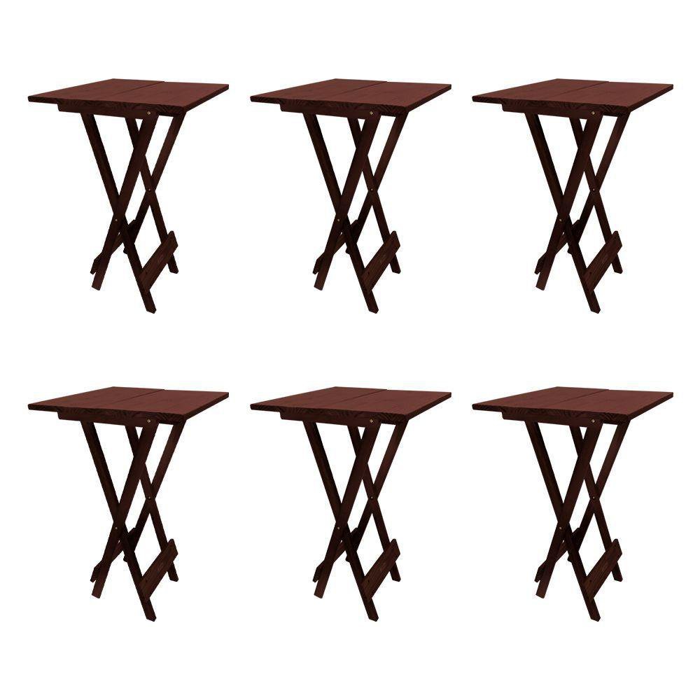 Kit 6 Mesa Dobravel Quadrada Imbuia Marrom - 1
