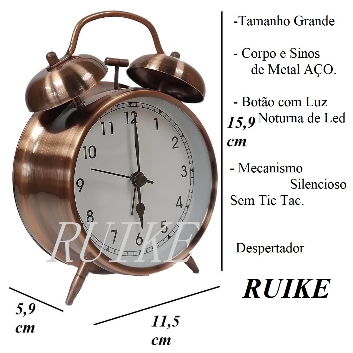 Despertador 6 horas da manhã Tipo de Relogio de Mesa Png A4 Analogico de Ponteiros Mecânico a Pilhas - 9