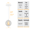Pendente Branco C/ Globo de Vidro Cristal de 14cm + Led 2w - 4