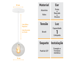 Ver imagem 4 de Pendente Branco C/ Globo de Vidro Cristal de 14cm + Led 2w