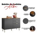Ver imagem 4 de Balcão de Cozinha Alba 120cm Amêndola Grafito Prime Tx com Tampo - Demóbile