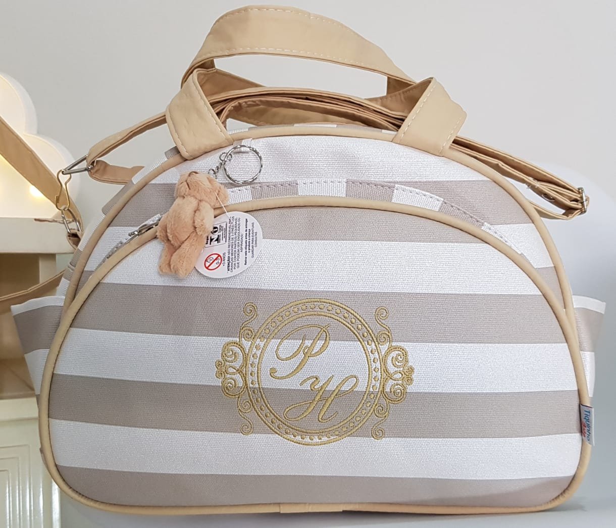 Bolsa Glamour Conjunto P.M.G Lançamento - Listrado Capuccino - 3