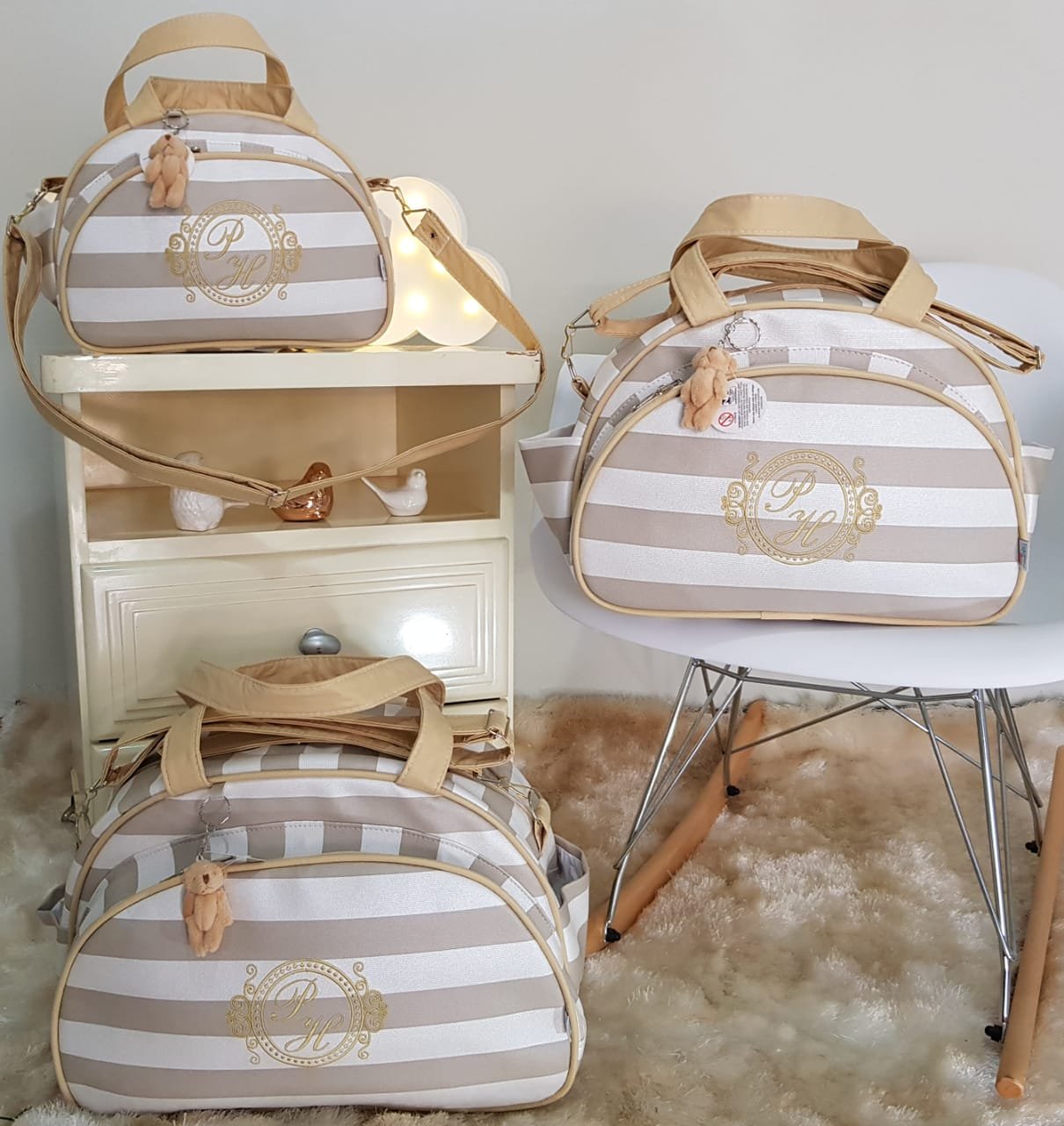 Bolsa Glamour Conjunto P.M.G Lançamento - Listrado Capuccino - 1