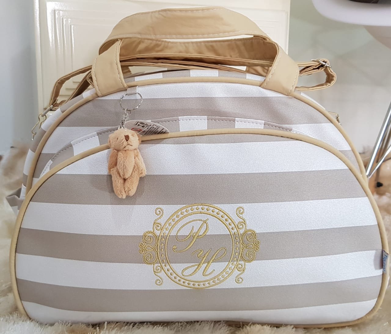Bolsa Glamour Conjunto P.M.G Lançamento - Listrado Capuccino - 4