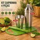 Ver imagem 3 de Kit Coqueteleira Completo Socador Tabua Caipirinha 4 Pecas 400ml Preparador Aluminio Bebida Fruta Ca