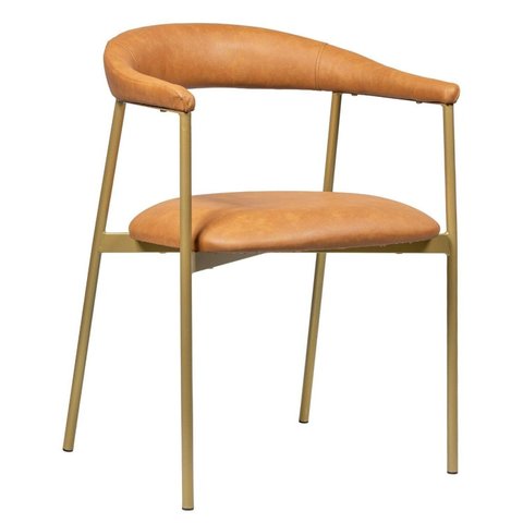 Cadeira de Jantar Estofada Conforto e Design Moderno Maya Colorido/Dourada/Corino Caramelo