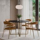 Ver imagem 2 de Cadeira de Jantar Estofada Conforto e Design Moderno Maya Colorido/Dourada/Corino Caramelo