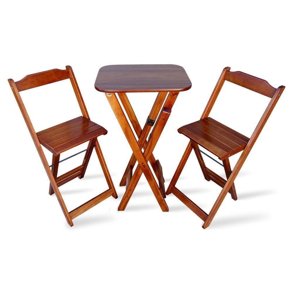 Conjunto De Mesa Bistro Dobravel Com 2 Cadeiras Para Bar E Restaurante - Imbuia - Cor: Marrom - 1