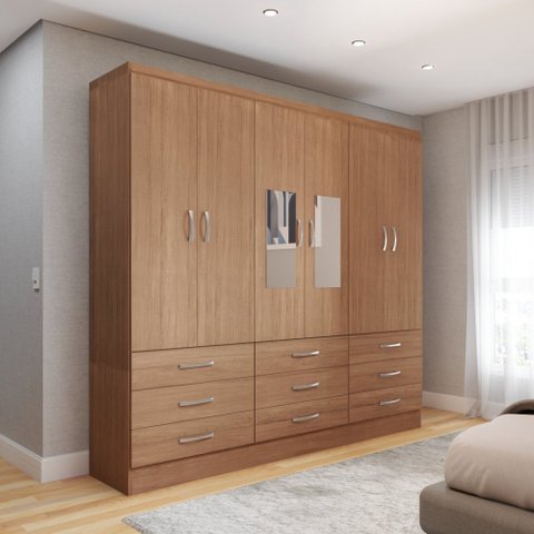 Guarda-roupa Casal Madri 6 Portas 9 Gavetas com Espelho Cinamomo - Panorama Móveis