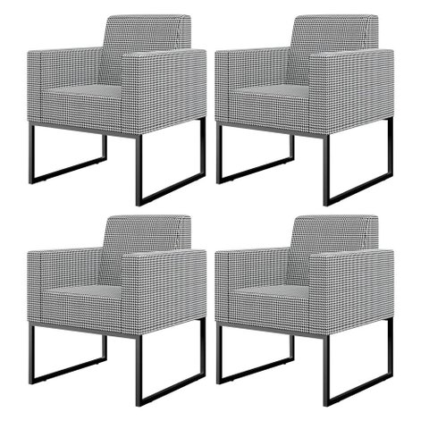 Kit 04 Poltronas Decorativas Sala Base fixa Metal Helô L02 Pied Poule - Lyam Decor