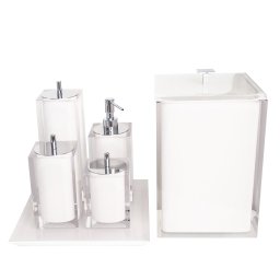 Conjunto Banheiro 4 Pçs Resina Cristal Branco - Cromado - 4