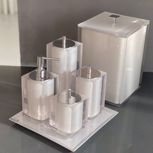 Conjunto Banheiro 4 Pçs Resina Cristal Branco - Cromado