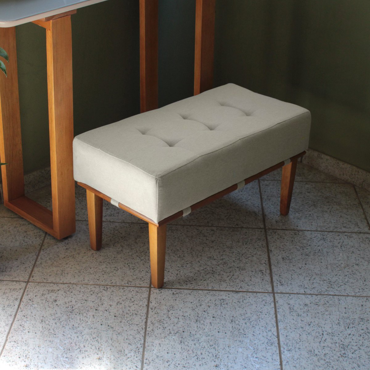 Puff Recamier Compacto Lounge Sala e Quarto em Linho 80x40 - Bege Claro - 2