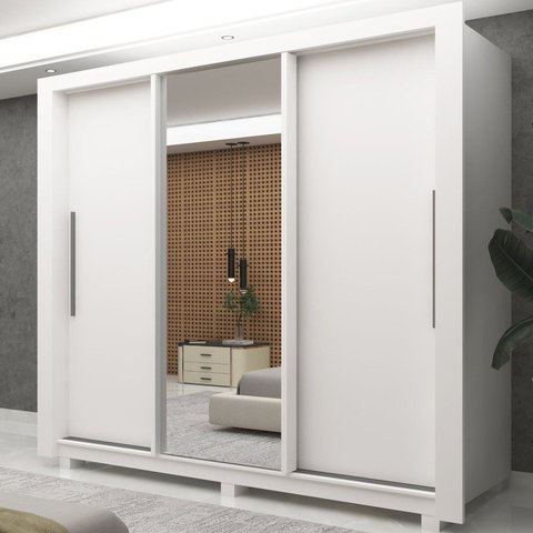 Guarda-Roupa Casal 3 Portas com 4 Gavetas com 1 Porta Espelho com Pés 100% MDF Roma