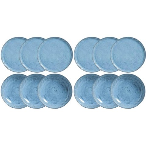 Conjunto 12 Pratos Rasos e Fundos Cerâmica Azul Breeze Porto