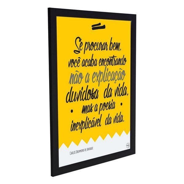 Quadro Decorativo Poema Carlos Drummond - Preto - A4 - 24x33cm - 2