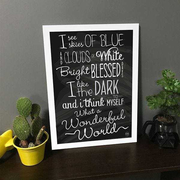 Quadro Decorativo What a Wonderful World - Branco - A4 - 24x33cm - 3